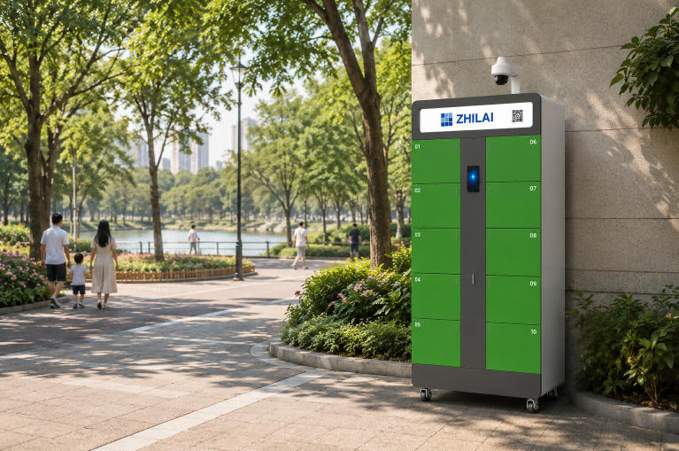 Battery Swap Cabinet Application in Urban Parks. Battery Swap Cabinet Application in Urban Parks.